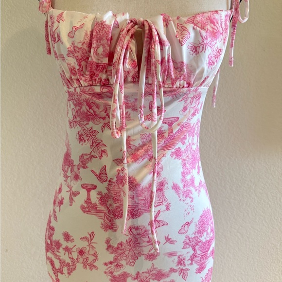 Floral Pink and White Women's Dress - Picture 3 of 5